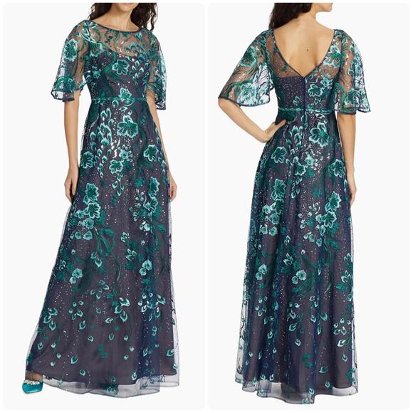 NEW Marchesa Notte Gown Womens 10 Sequin Embroidered Tulle Formal Maxi Dress - Picture 1 of 14